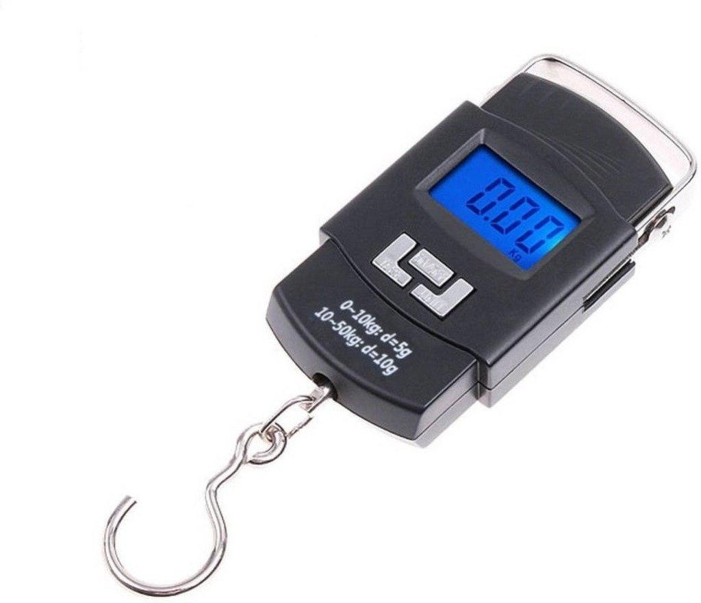 Digital Portable Hook-type Weighing Scale - Plastic, Standard Size, Matte Black | High Accuracy 10g, Large Lcd Display With Blue Backlight, Tare Data Lock Function, Auto Shut-off Feature