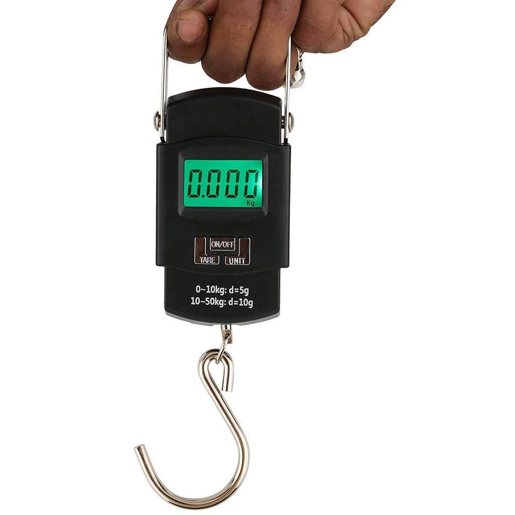 Digital Portable Hook-type Weighing Scale - Plastic, Standard Size, Matte Black | High Accuracy 10g, Large Lcd Display With Blue Backlight, Tare Data Lock Function, Auto Shut-off Feature