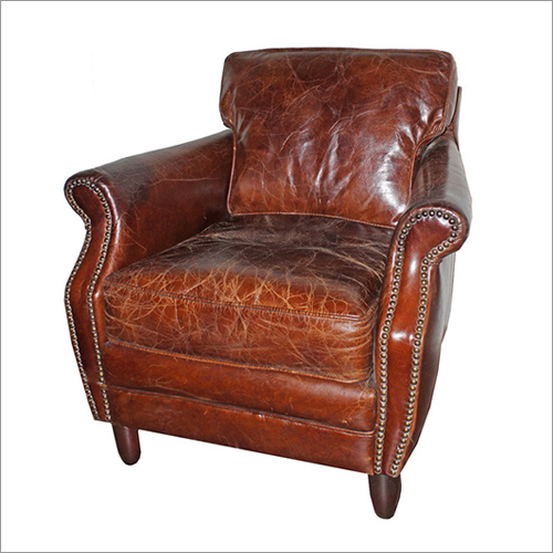 Leather Sofa - Genuine Leather, Variable Dimensions, Brown Color | Solid Wooden Frame, Glossy Finish, Durable for Residential & Office Use