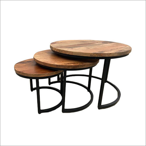 Wooden Top Iron Nested Coffee Table