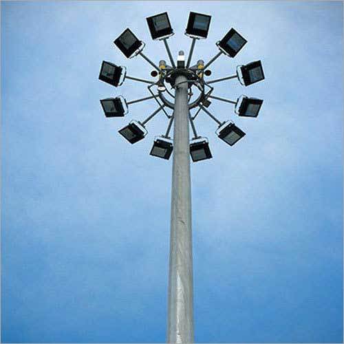High Mast Lighting Pole - Mild Steel, 12 Meter Height, Grey Color | 12 Lights, IP55 Rated, Ideal for Stadiums and Outdoor Areas