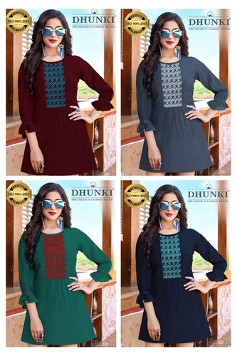 Dhunki Ladies Top - Heavy Rayon and Rayon Slub, M(36) & XL(40) Sizes, 3/4 Sleeves with Quality Embroidery, Limited Edition