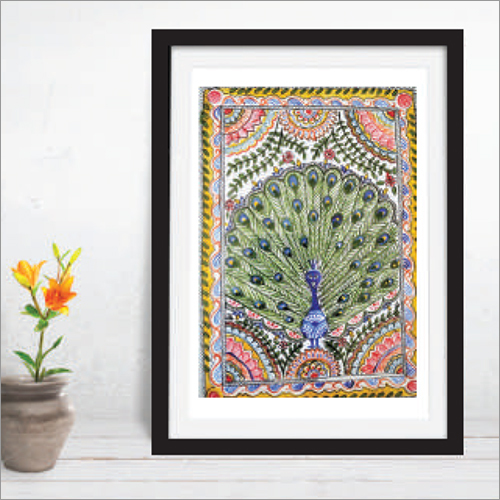 ब्लैक डांसिंग पीकॉक मधुबनी पेंटिंग