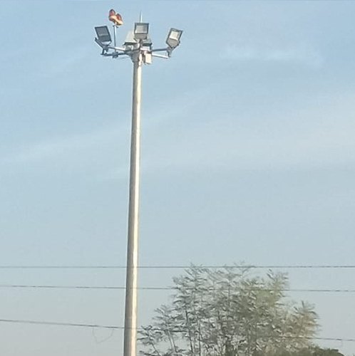 High Mast Lighting Pole - Mild Steel, 12 m Height, 130 mm Round Top Diameter | Hot Galvanized Surface Coating