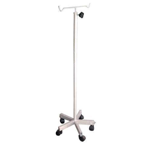Iv Stand - Strong Mild Steel, 50mm Dia Castor Base, Height Adjustable Stainless Steel Rod With Double Hooks | Durable And Functional Design
