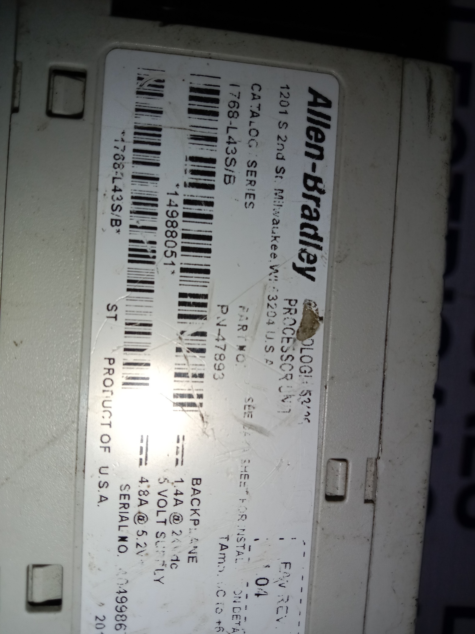 Allen Bradley Controller Safety 1768-l43s/b