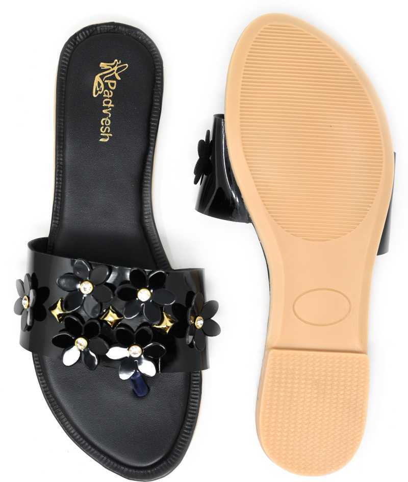Ladies Designer Sandals - Synthetic Material, Flat Fancy Heel, Black Color | Soft, Anti-slip, Perfect For Spring And Summer Occasions