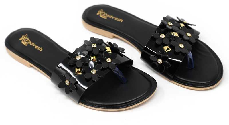 Ladies Designer Sandals - Synthetic Material, Flat Fancy Heel, Black Color | Soft, Anti-slip, Perfect For Spring And Summer Occasions