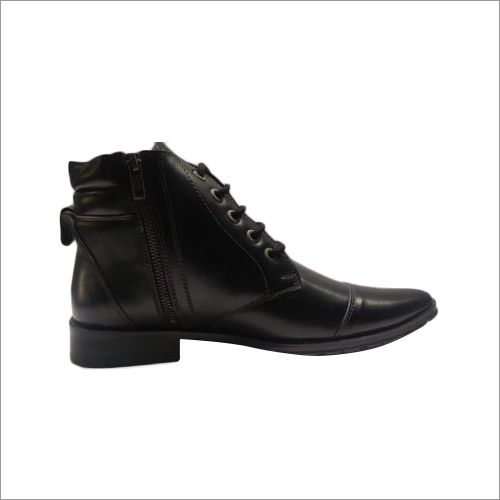 Black Lace Up Leather Boot