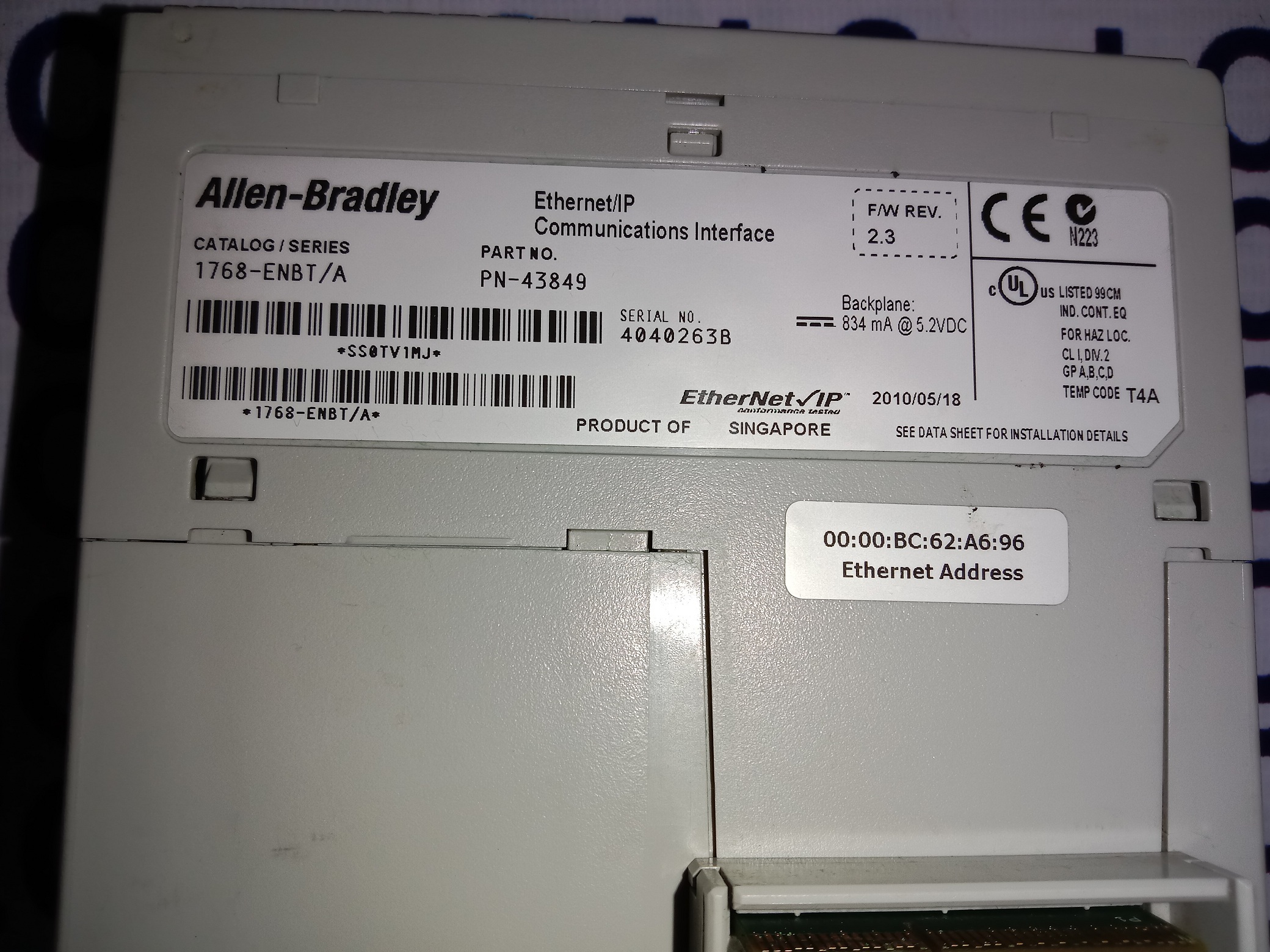Allen Bradley Interface Module 1786-enbt/a