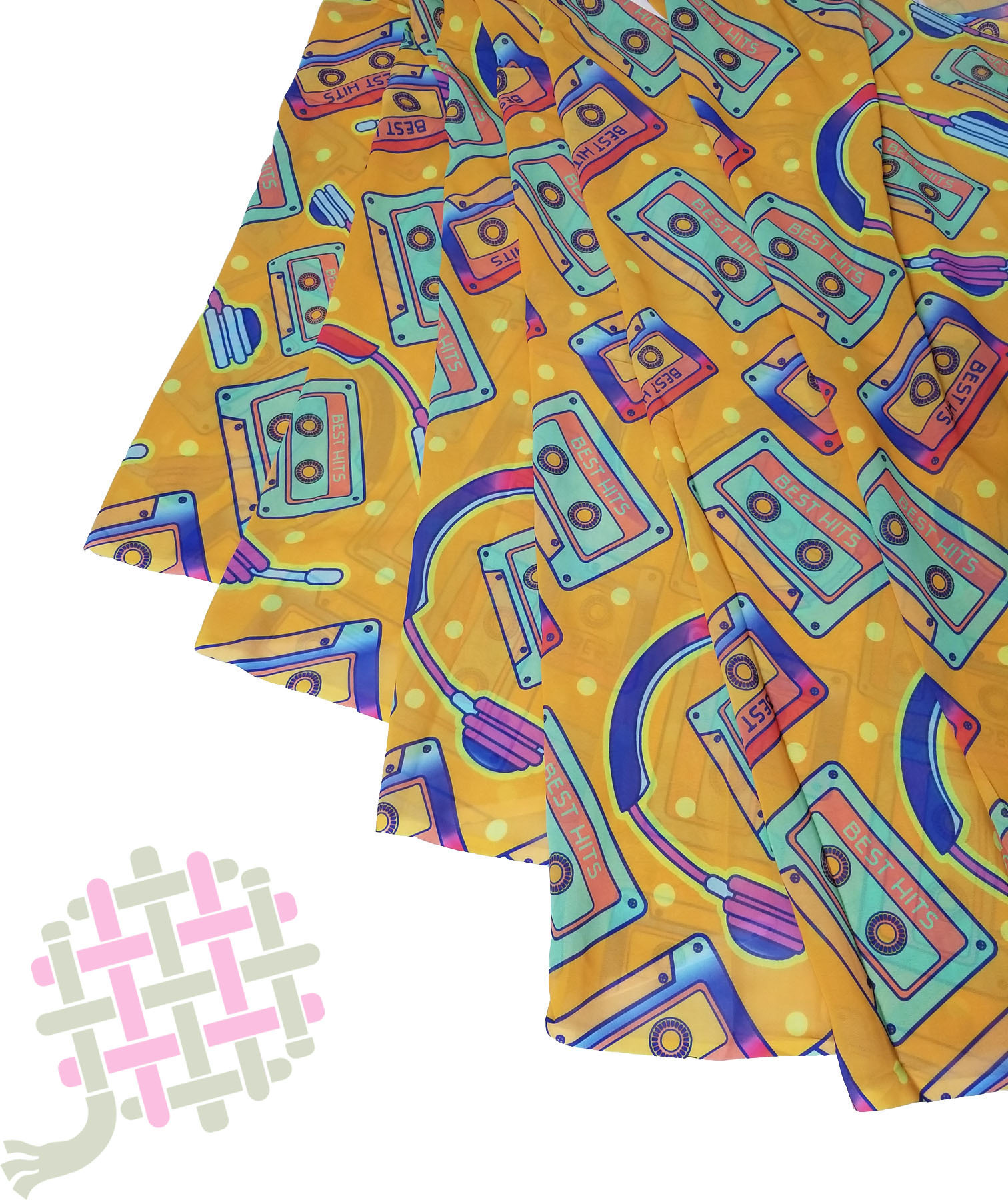 Deearna Exports Musical Theme Mumbai Georgette Digital Print Unstitched Fabric - 44" Wide | 4 Colors: Orange, Red, Skyblue, Yellow, Perfect For Garments