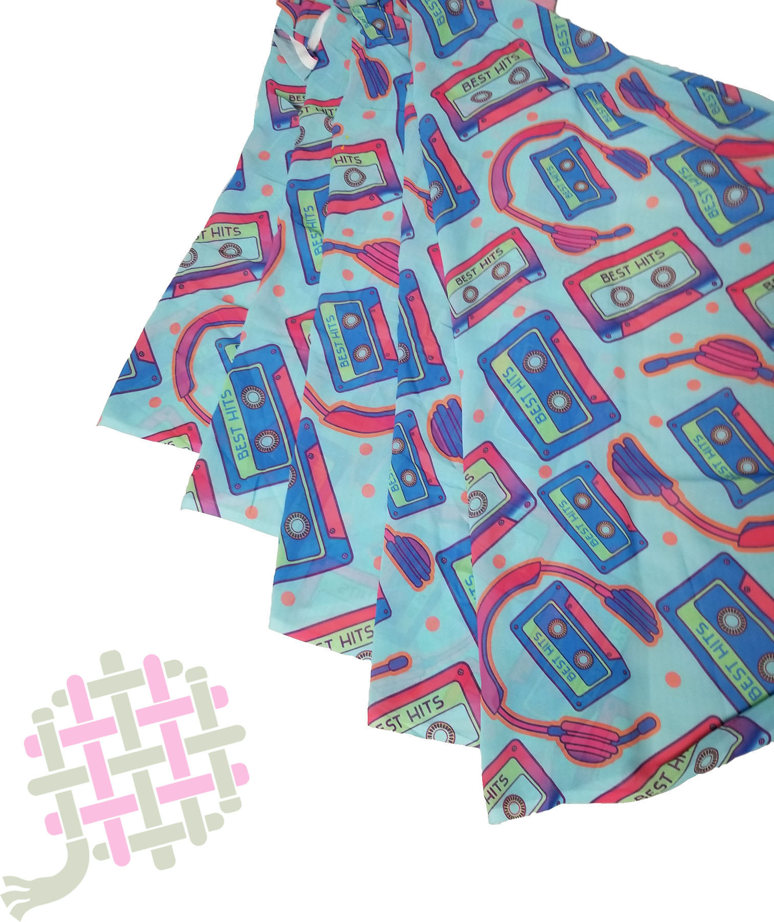 Deearna Exports Musical Theme Mumbai Georgette Digital Print Unstitched Fabric - 44" Wide, 4 Color Options: Orange, Red, Skyblue, Yellow | Ideal For Dresses, Kurtas, Gowns, And Skirts