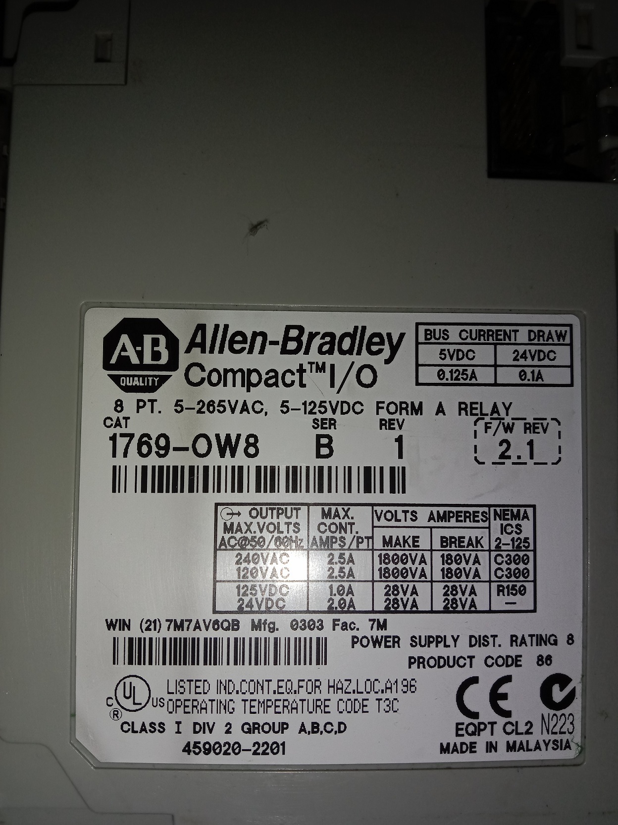 Allen Bradley Output Module 1769-0w8