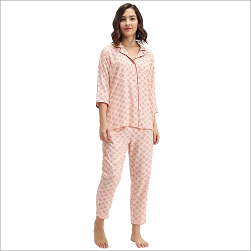 Ladies Cotton Night Suit - Pink, Size L/M/S | Summer Collection with 3/4 Sleeve Printed Design