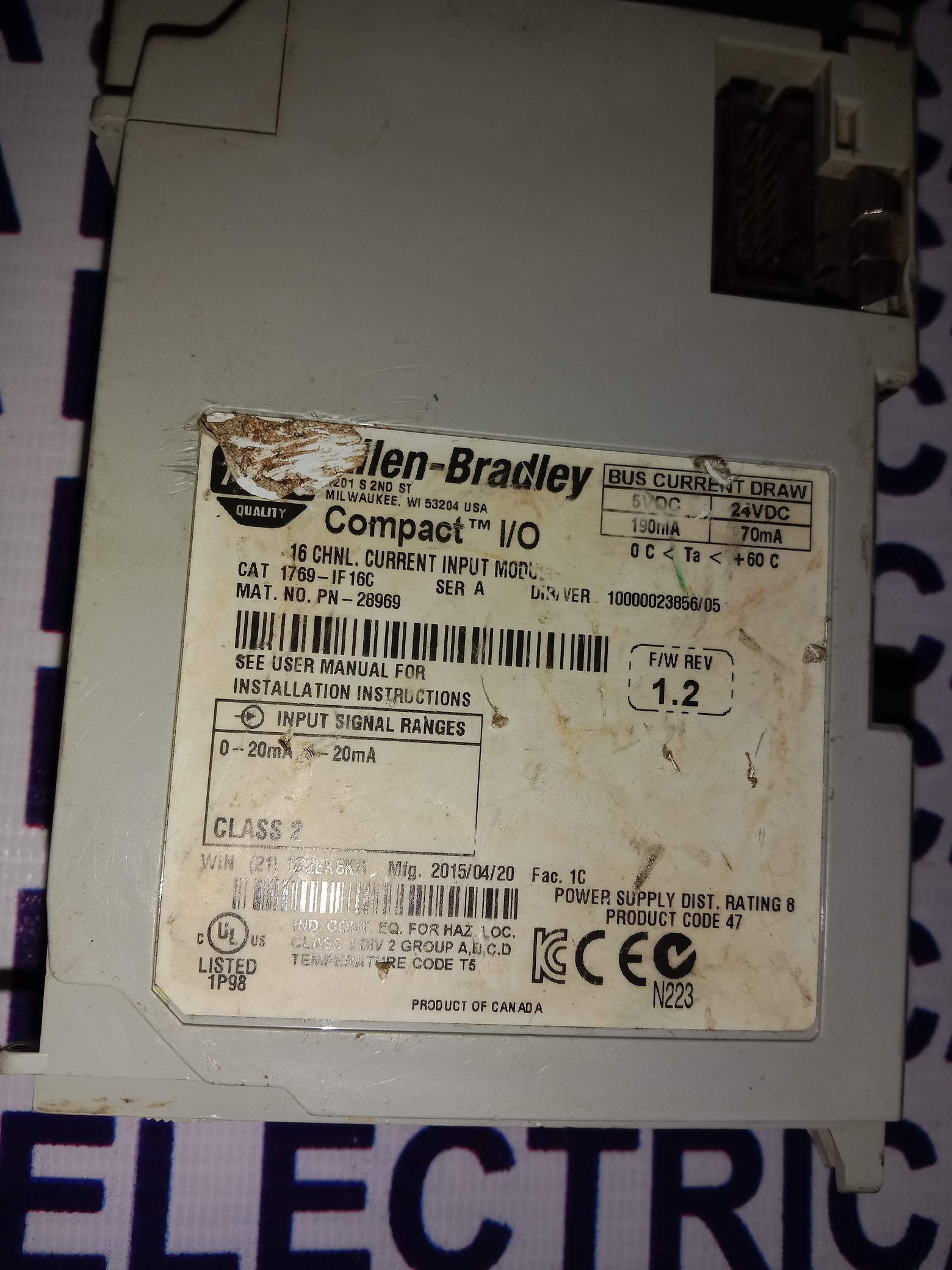 Allen Bradley Analog Input Module 1769-if 16c