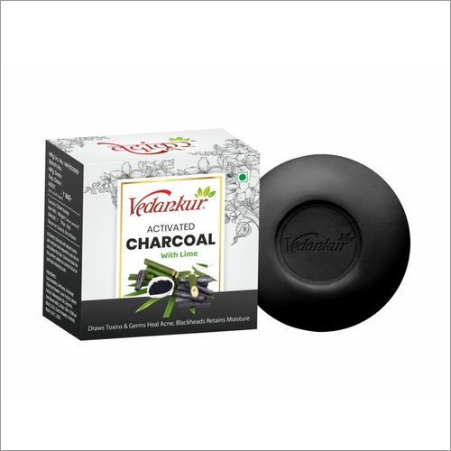 Vedankur Charcoal Bath Soap - 100 Gm, Black Color with Activated Charcoal, Neem & Lime Extracts for Acne Healing and Moisture Retention