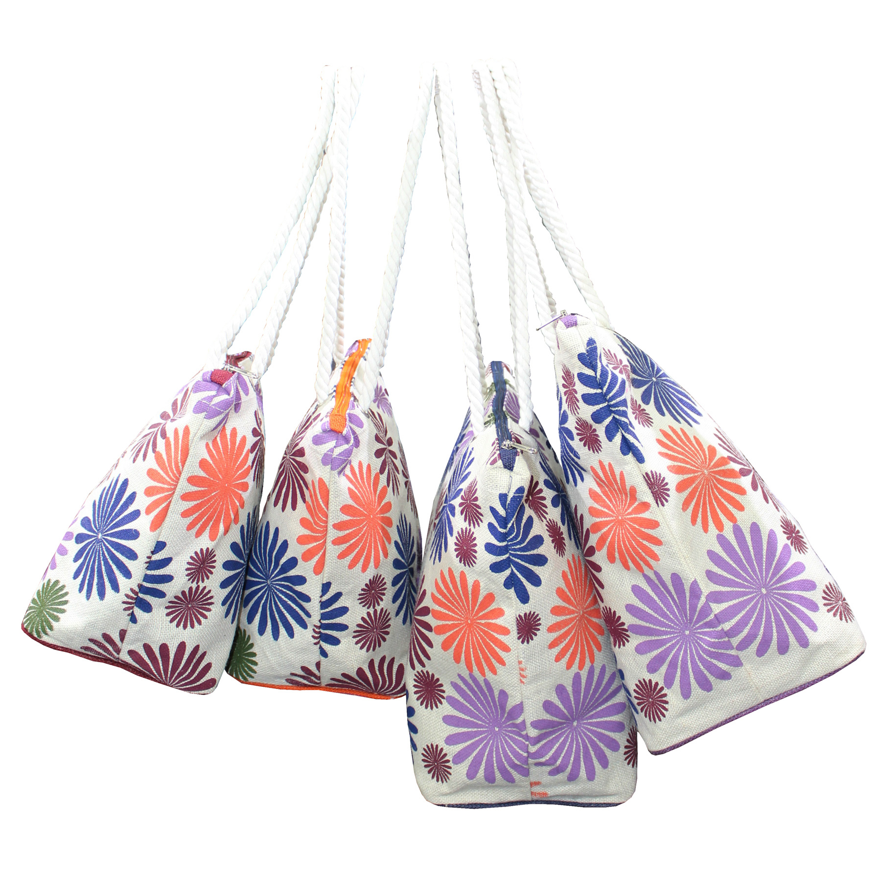 Customized Laminated Jute Beach Bag With Twisted Rope Handle