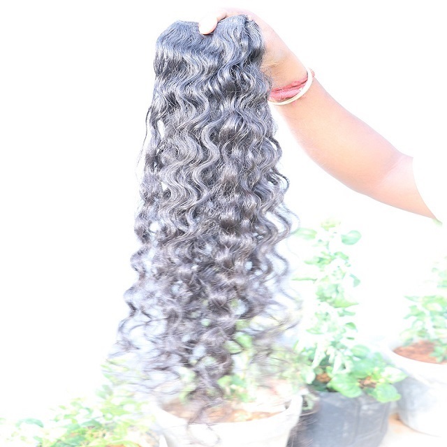 Natural Colour Black And Brown Machine Weft Curly Hair