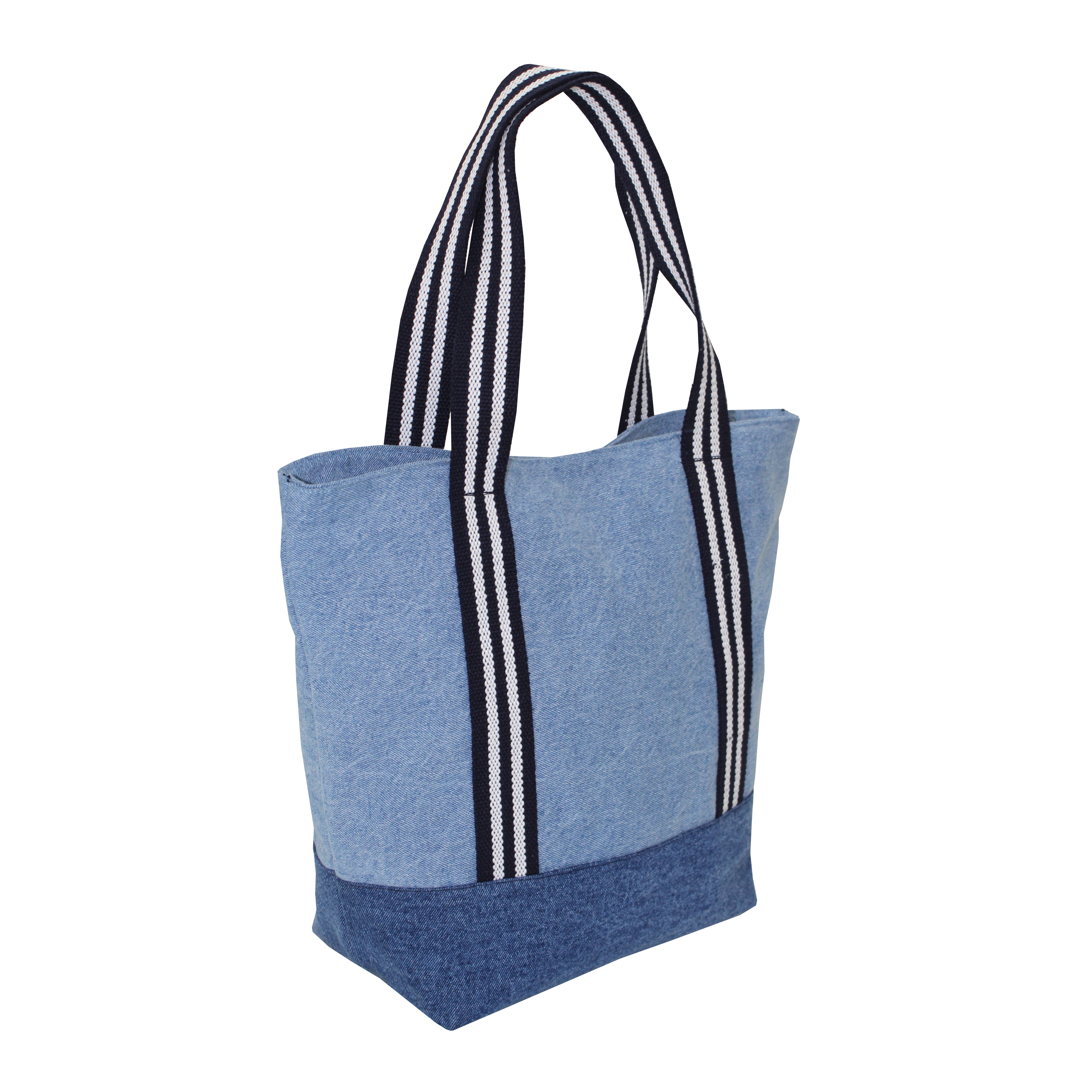 Denim Shopping Bag - 12 Oz, 35 X 42 X 15 Cm Size, Customized Design, Eco-friendly Features, Magnetic Button Closure, Multiple Pockets