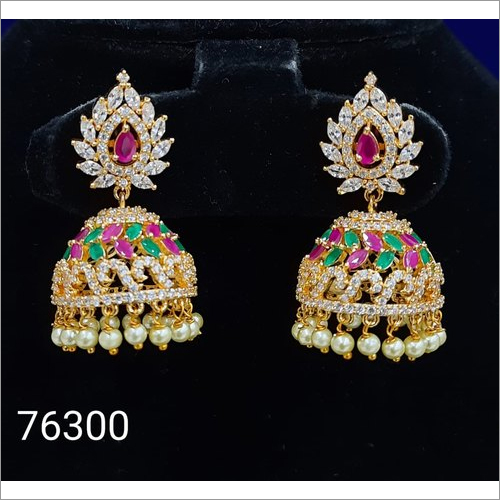 मल्टीकलर Cz 76300 डिज़ाइनर राउंड झुमका