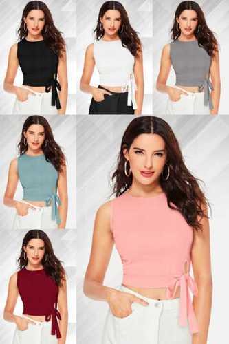 Designer Trendy Sleeveless T-Shirt - Knitting Fabric, Sizes S-M-L-XL, Black-Gray-Maroon-Peach-White-Pista, Round Neck, O-Neck Style