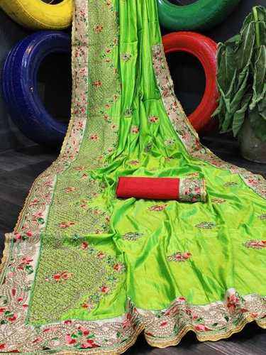 Designer Saree - Sana Silk, 5.5 Mtr Length with 0.8 Mtr Unstitched Blouse Piece, Attractive Colors | Embroidered Heavy Border, Party Wear, Winter Style