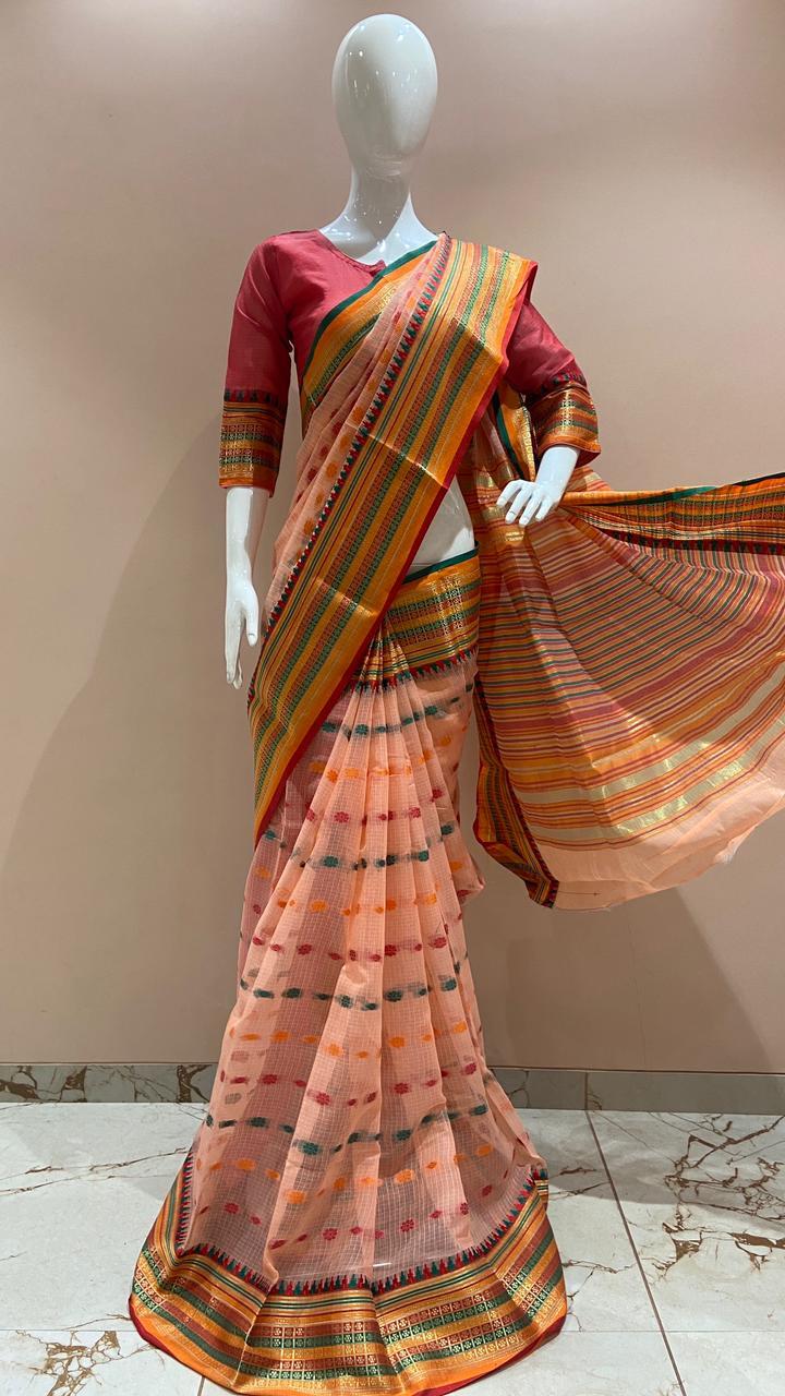 Kota Doria Saree - Silk Material, Woven Pattern | Festive Style For Summer Occasions, Elegant Graceful Design