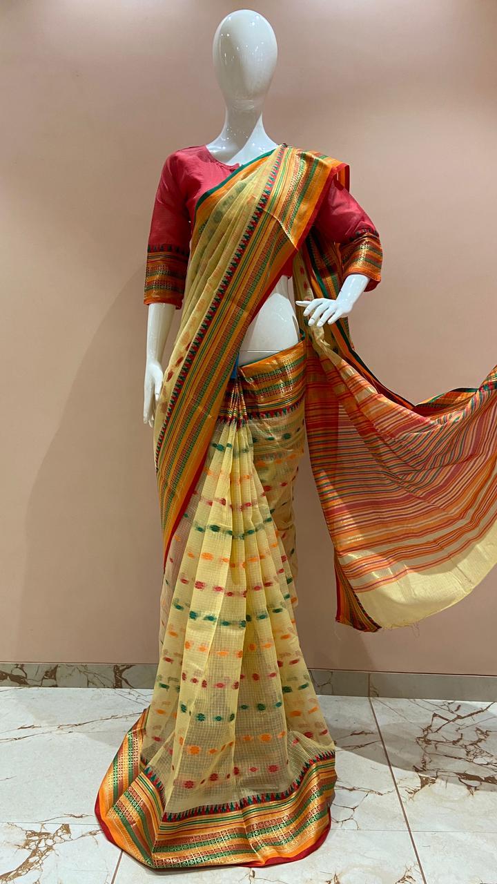 Kota Doria Saree - Silk Material, Woven Pattern | Festive Style For Summer Occasions, Elegant Graceful Design