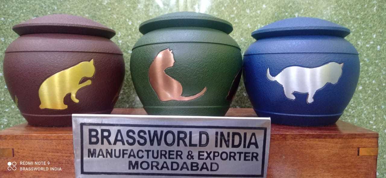 Brass Aluminium Gold Cat Brown Cremation Urn Funeral Supplies