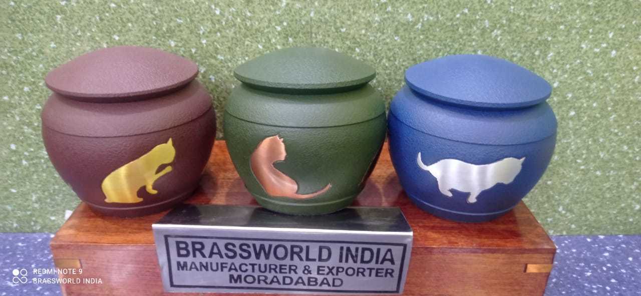 Brass Aluminium Gold Cat Brown Cremation Urn Funeral Supplies