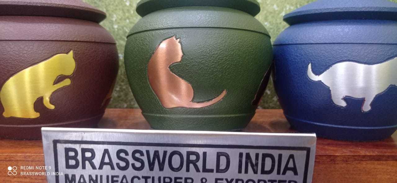 Brass Aluminium Gold Cat Brown Cremation Urn Funeral Supplies