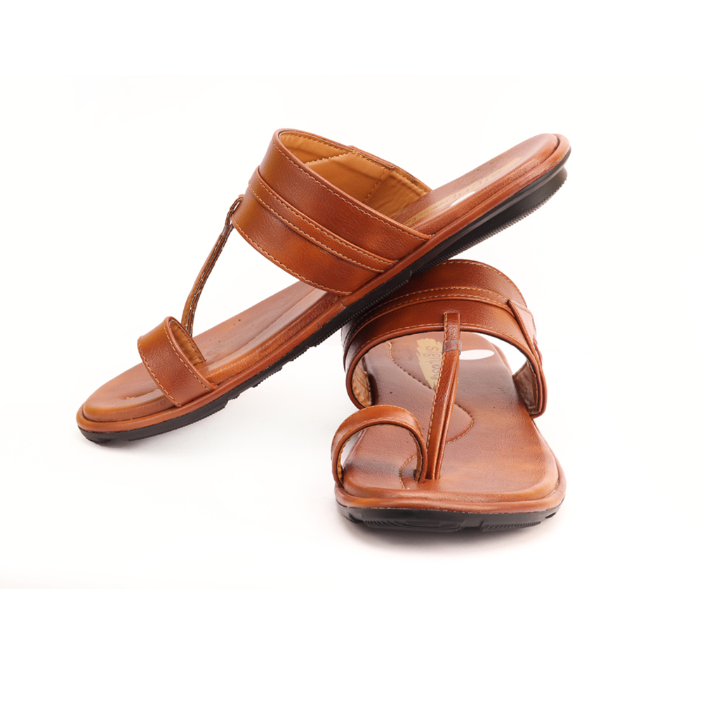 Signpost Men's Kolhapuri Slippers - Pvc Upper Tpr Sole Size 7-10 Tan | Soft Flexible Anti-skid Water Resistant Impact Absorption Features