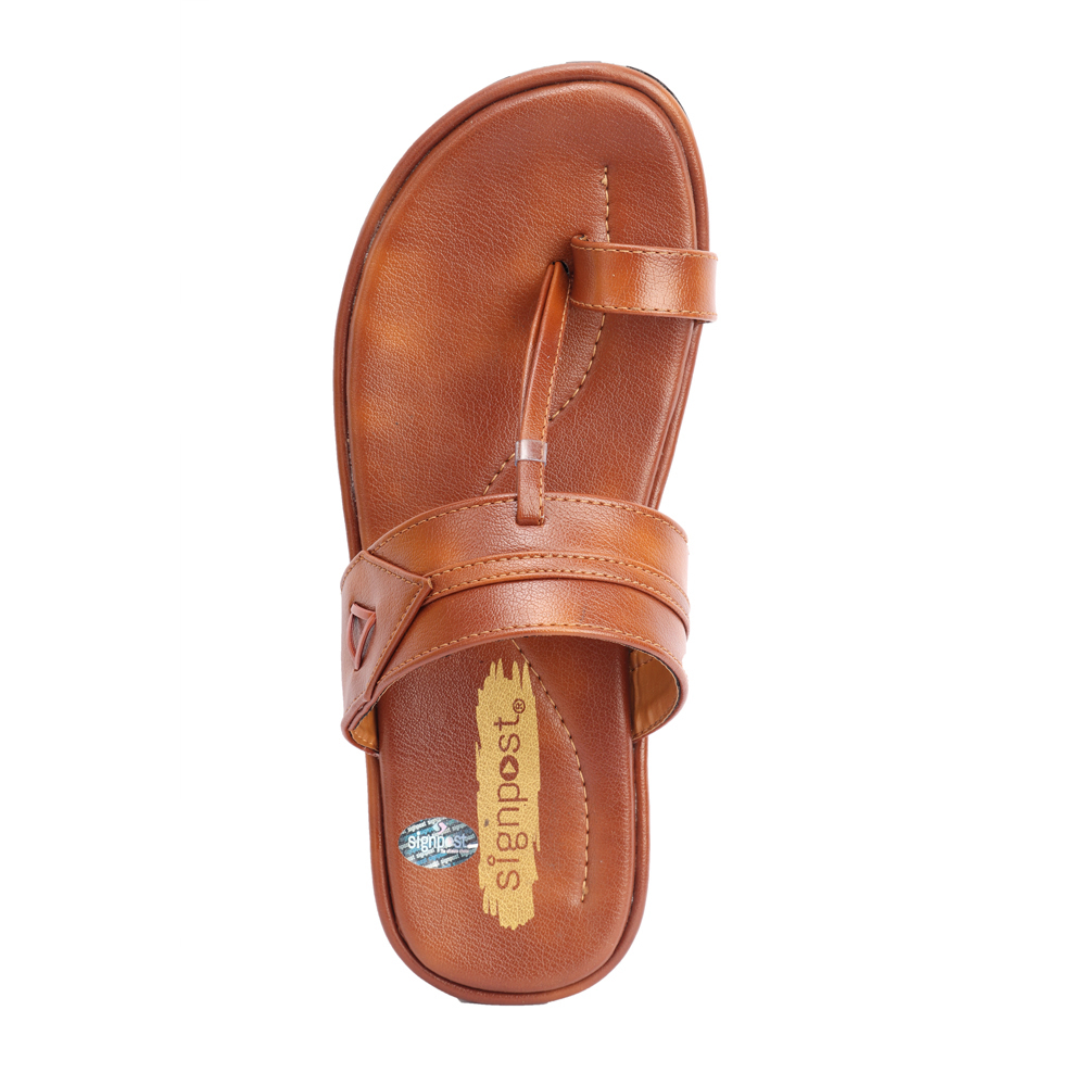 Signpost Men's Kolhapuri Slippers - Pvc Upper Tpr Sole Size 7-10 Tan | Soft Flexible Anti-skid Water Resistant Impact Absorption Features