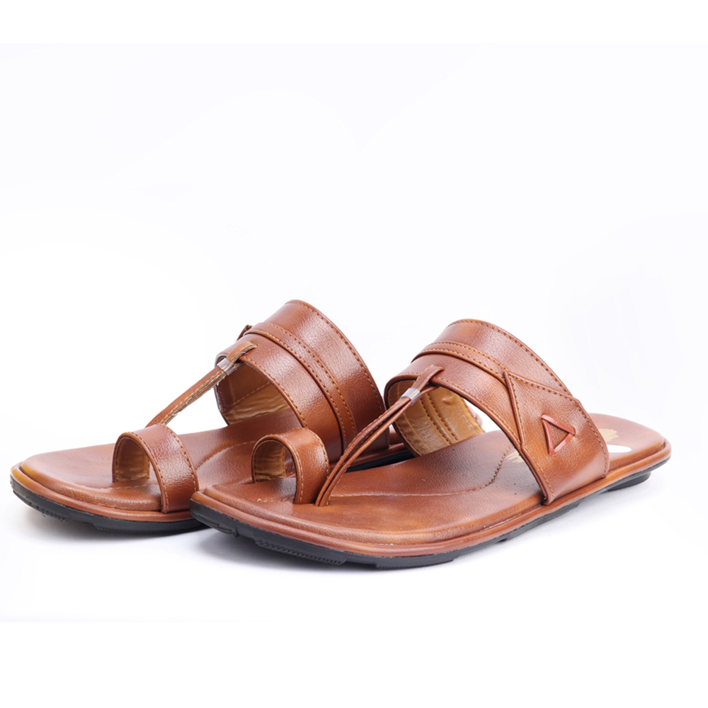 Signpost Men's Kolhapuri Slippers - Pvc Upper Tpr Sole Size 7-10 Tan | Soft Flexible Anti-skid Water Resistant Impact Absorption Features