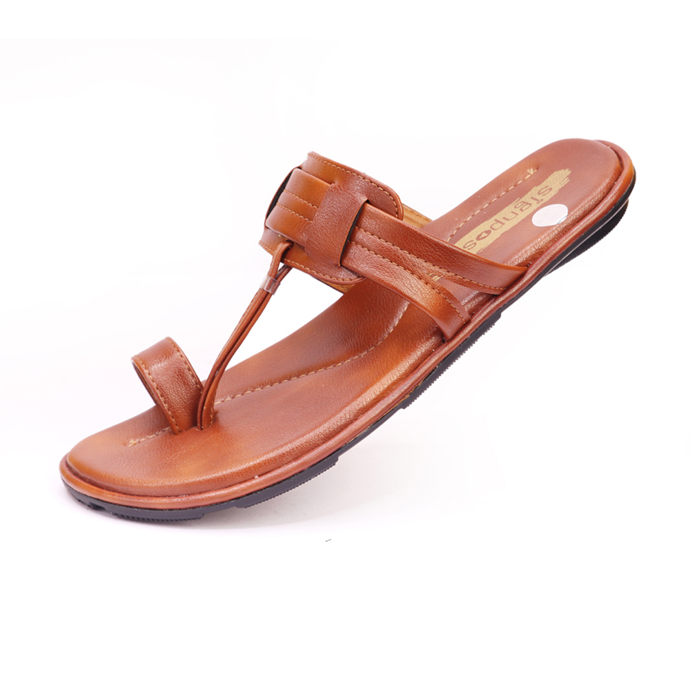 Shri Balaji Foot Care Men's Kolhapuri Slippers - Tpr Sole Pvc Upper Sizes 7-10 8-11 Tan | Lightweight Flexible Water Resistant Slip-on Design
