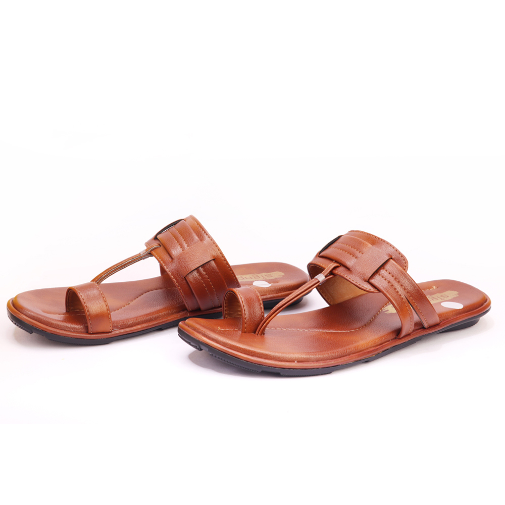 Shri Balaji Foot Care Men's Kolhapuri Slippers - Tpr Sole Pvc Upper Sizes 7-10 8-11 Tan | Lightweight Flexible Water Resistant Slip-on Design