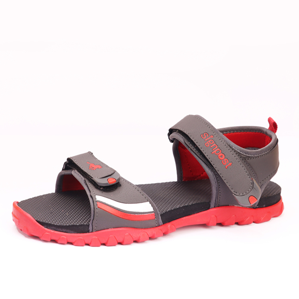 Dark Grey/ Red Men's Strap Sandal