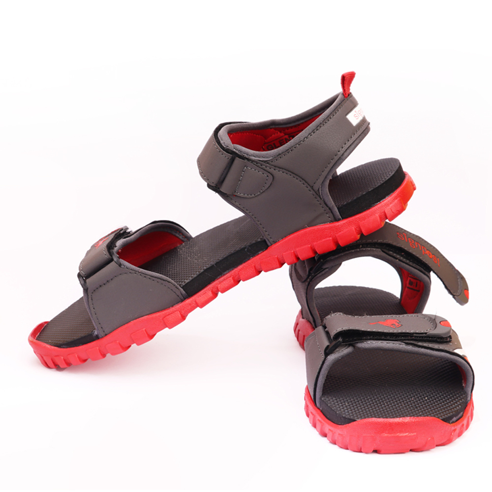 Dark Grey/ Red Men's Strap Sandal