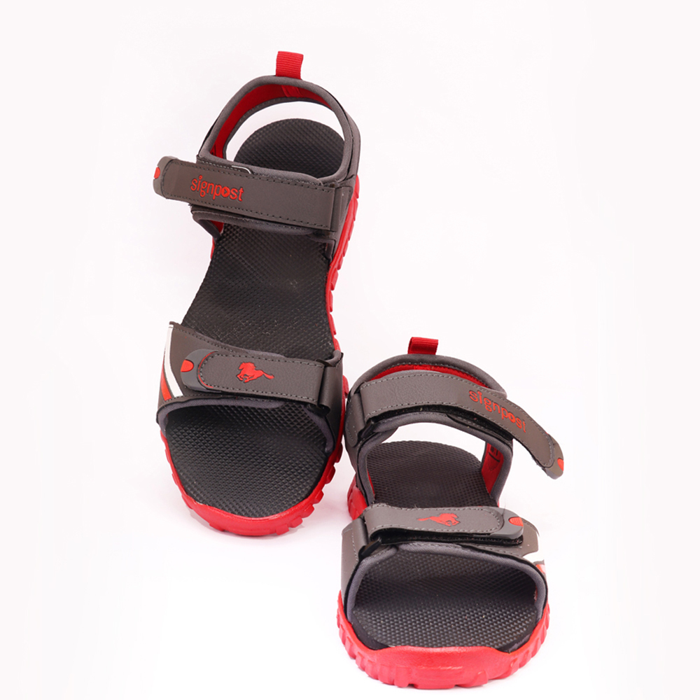 Dark Grey/ Red Men's Strap Sandal