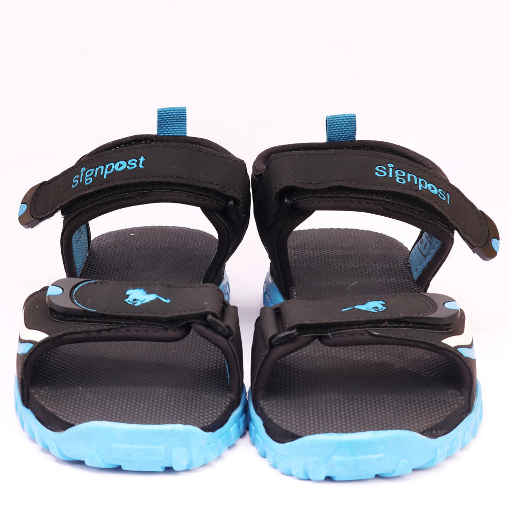 Men's Comfortable Sandal - Pvc Upper, Tpr Outsole, Low Heel, Sizes 6-11, Black/sky Blue | Velcro Type, Platform Style, Ideal For Summer & Spring