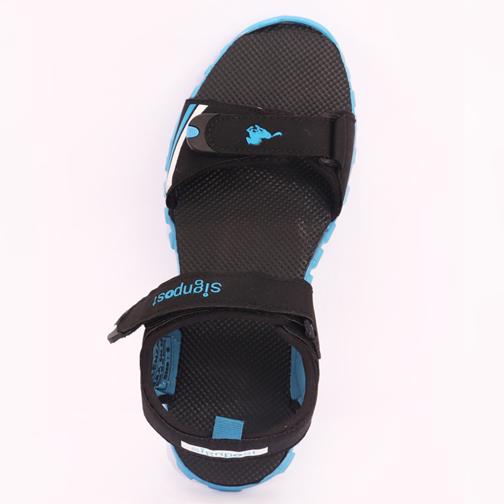 Men's Comfortable Sandal - Pvc Upper, Tpr Outsole, Low Heel, Sizes 6-11, Black/sky Blue | Velcro Type, Platform Style, Ideal For Summer & Spring