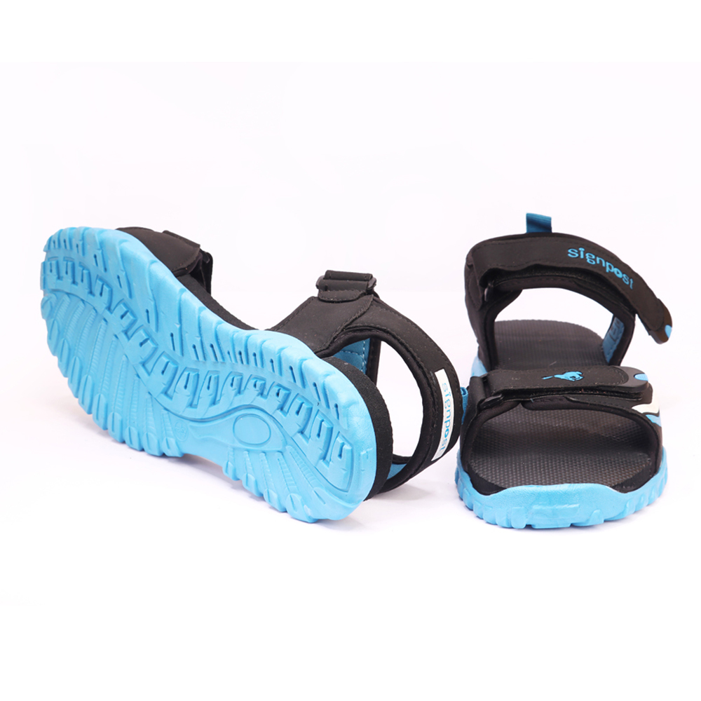 Men's Comfortable Sandal - Pvc Upper, Tpr Outsole, Low Heel, Sizes 6-11, Black/sky Blue | Velcro Type, Platform Style, Ideal For Summer & Spring