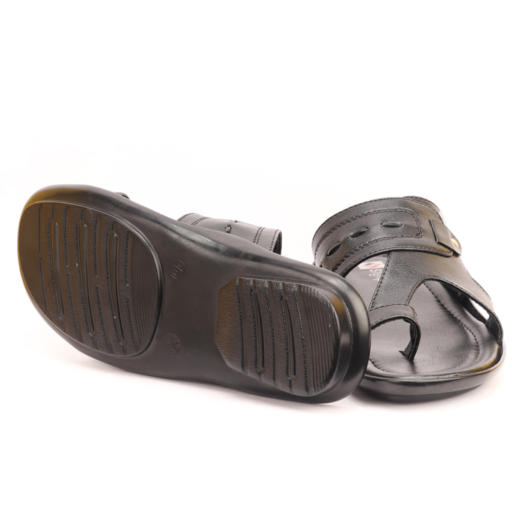 Men's Casual Toe Ring Slippers - Pu Upper, Tpr Outsole, All Sizes, Black | Soft, Flexible, Water Resistant, Anti-skid, Impact Absorption