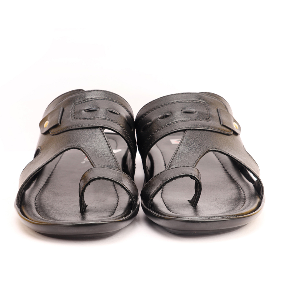 Men's Casual Toe Ring Slippers - Pu Upper, Tpr Outsole, All Sizes, Black | Soft, Flexible, Water Resistant, Anti-skid, Impact Absorption