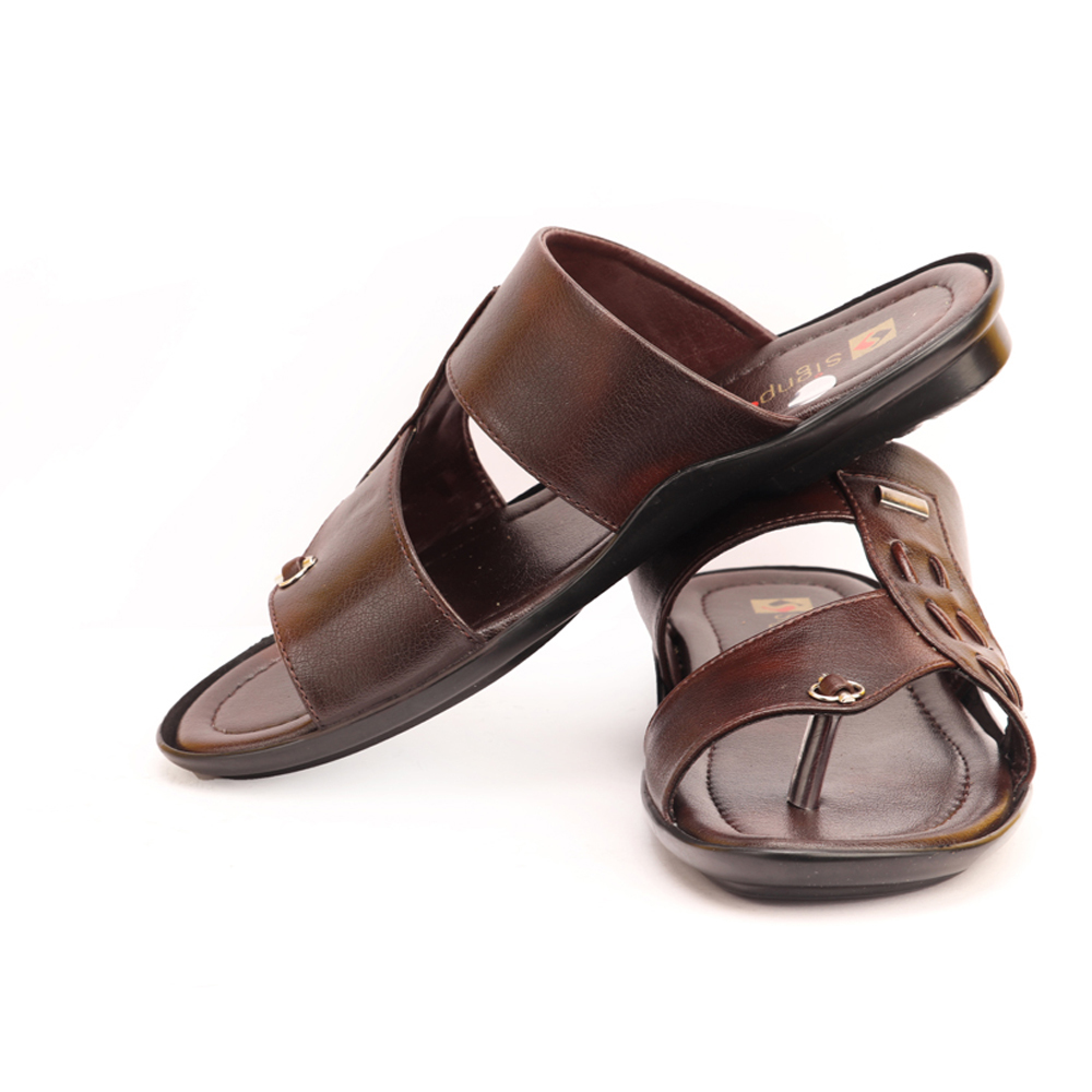 Men's Brown Toe Ring Slippers - Pvc Coated Fabric Upper, Tpr Sole, All Sizes | Light & Soft, Flexible, Anti-skid, Water Resistant