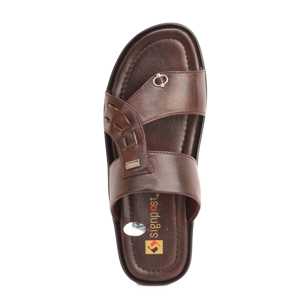 Men's Brown Toe Ring Slippers - Pvc Coated Fabric Upper, Tpr Sole, All Sizes | Light & Soft, Flexible, Anti-skid, Water Resistant