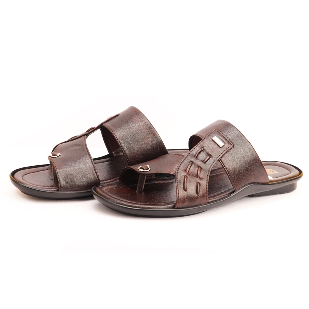 Men's Brown Toe Ring Slippers - Pvc Coated Fabric Upper, Tpr Sole, All Sizes | Light & Soft, Flexible, Anti-skid, Water Resistant