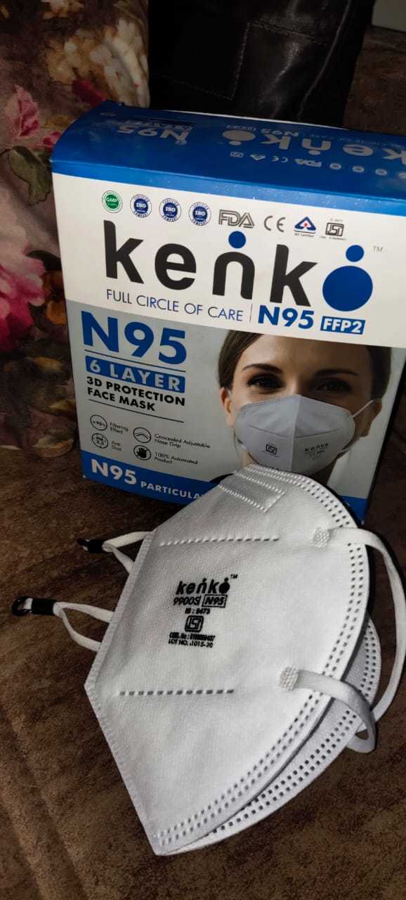 N-95 Face Mask - Non Woven Material, Adjustable Nose Pin, White And Blue Color | Five Layer Protection Against Dust And Pollutants