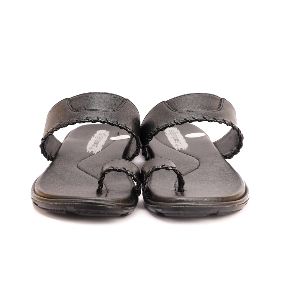 Black Men's Slip On Kolhapuri Slippers