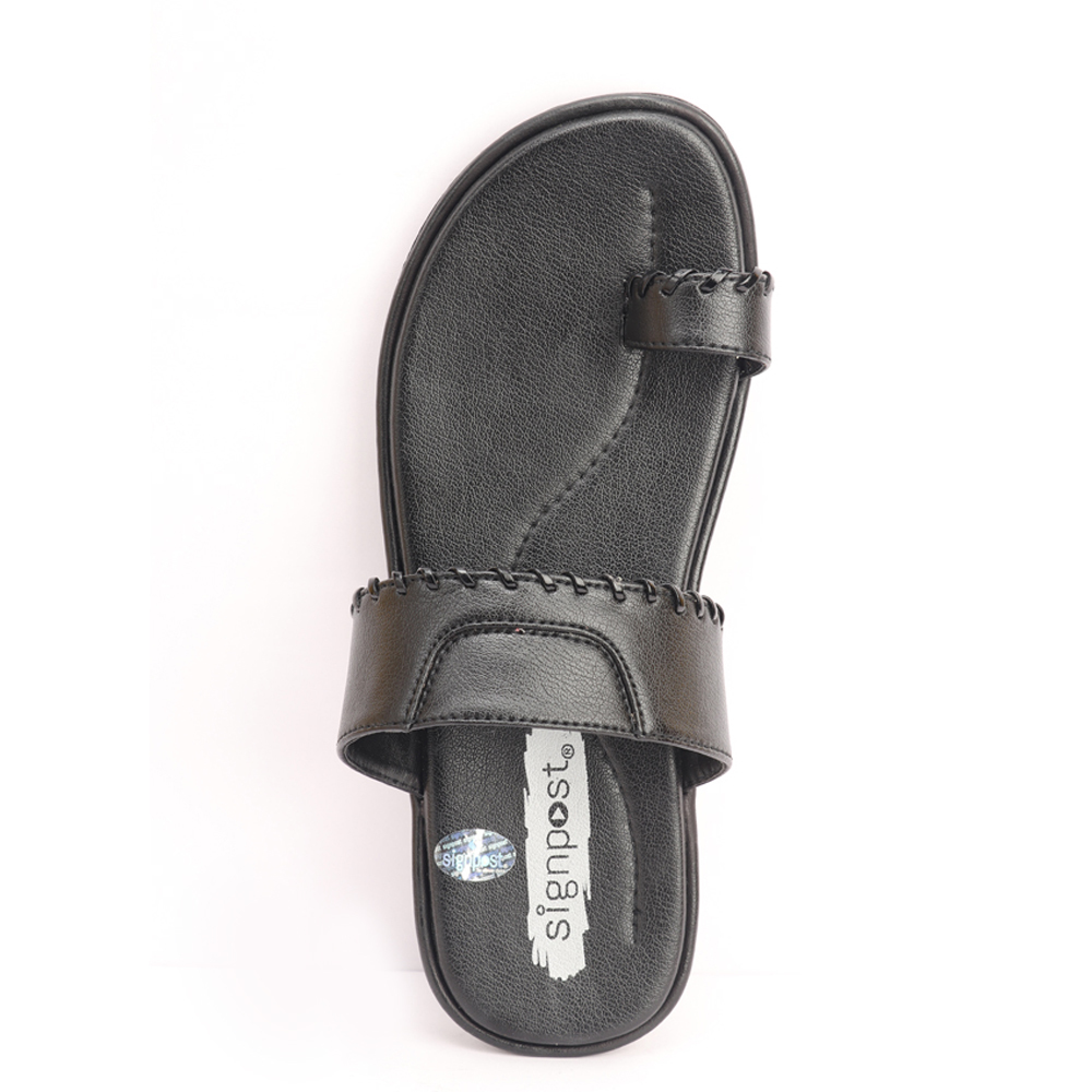 Black Men's Slip On Kolhapuri Slippers
